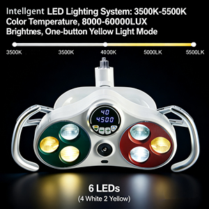 Lampe d'opération dentaire avec capteur et camé<span class=keywords><strong>ra</strong></span> vidéo, réglage 3500K-5500K, 8000-60000LUX, lumière chirurgicale adaptable au fauteuil dentaire - Product Image 2