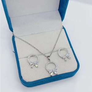 Conjunto de collar y pendientes con lazo de flores geométricas de diseño creativo, joyería para mujer, conjuntos de joyería nupcial de circón para boda - Product Image 5