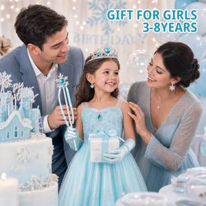 Ensemble de costumes pour filles en gros, robe de princesse bleue en tulle avec cape et accessoires, tenue de fête d'Halloween ou d'anniversaire pour enfants - Product Image 2