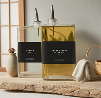 Vente en gros bouteille carrée en verre bouteilles de portionnement de condiments de cuisine 350ml 500ml distributeur de bouteilles d'huile d'olive avec verseurs