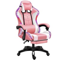Chaise de jeu de course en cuir PU noir en gros avec LED RGB, chaise de bureau bon marché pour ordinateur PC, fauteuil inclinable de jeu avec lumières et repose-pieds