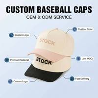 Casquette de baseball brodée 5 panneaux en coton bicolore beige et marine, avec logo personnalisé, pour adultes, idéale pour mariages et événements spéciaux, de Raleigh avec amour.