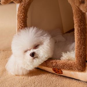 Cama para Mascotas de Dibujos Animados con Diseño de Casa de Osito, con Forro Polar Ártico y Relleno de Poliéster, Acolchado de Esponja Suave, para Perros y Gatos - Product Image 6