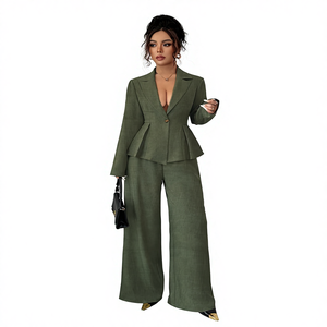 Elegante Completo da Lavoro Autunno-Inverno Stile Europeo-Americano, <span class=keywords><strong>Giacca</strong></span> Blazer a Maniche Lunghe <span class=keywords><strong>e</strong></span> Pantaloni a Gamba Larga - Product Image 1