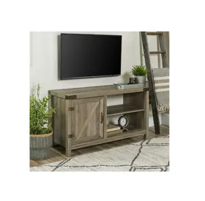 Gray Wash Storage TV Stand For Tvs Up To 50 Inches Barn Door TV Console With Open And Closed Storage Top Sale