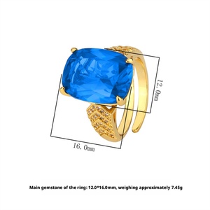 Factory Wholesale Eco-friendly Copper Gold Plated 12*16MM Blue Zircon Vintage <b>Rings</b> Women for Statement - Product Image 2