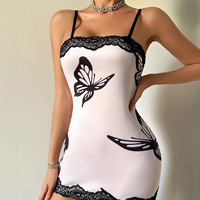Robe nuisette confortable et respirante en dentelle à imprimé papillon noir et rose de haute qualité Deep Love