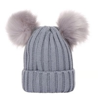 Chapeau d'hiver à Double pompon avec Logo personnalisé, bonnet tricoté en fausse fourrure, Bonnets de lapin détachables
