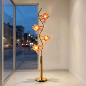 Wholesale Lotus <b>Floor</b> <b>Lamp</b> with Soft LED Glow, S-curve Golden Metal Pole, Acrylic Petal <b>Shade</b> <b>for</b> Residential & Commercial Use - Product Image 2