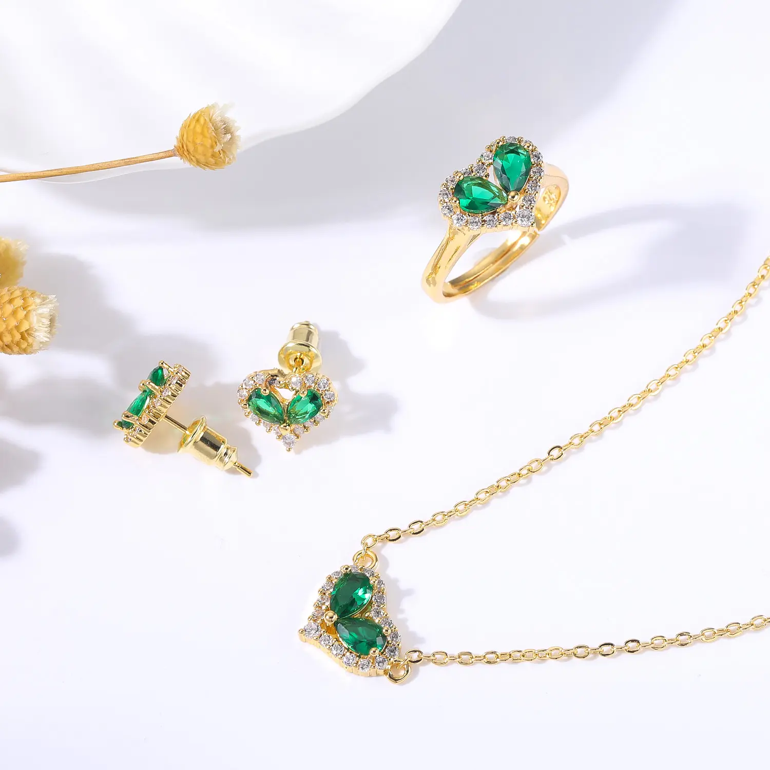 Dubai Bridal Pendant Chain Jewelry Necklace Fashion Wedding Accessories Jewelry Set AAA Cubic Zirconia Women Gift Gold Zircon