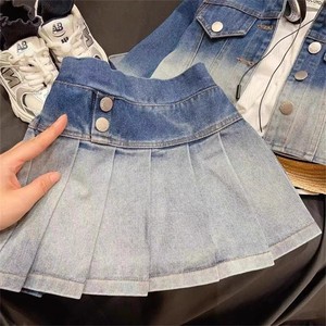 Bộ quần áo trẻ em bán buôn, áo cardigan cài khuy, chân váy xếp ly, bộ hai mảnh, trang phục trẻ em chất liệu denim, bộ quần áo trẻ em gái phong cách thường ngày - Product Image 6