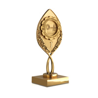 Trophée personnalisé en métal moulé moderne, forme de feuille, plaqué or, récompense annuelle pour les réalisations, 75*80*203mm, 0.7kg