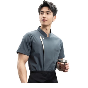 Tenue de travail pour <span class=keywords><strong>chef</strong></span> d'hôtel, manches courtes, été, fine, respirante, polyester gaufré, uniforme résistant à la saleté pour hommes, restauration, <span class=keywords><strong>cuisine</strong></span> - Product Image 5