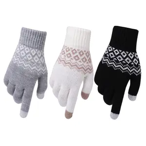 Winter Warm Thick Touch Screen Gloves Women's Cashmere Wool Knitted Gloves Solid Mittens For Mobile Phone Tablet Pad