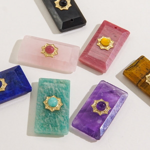 Breloque rectangle en pierre naturelle, pendentif en acier inoxydable, améthyste, quartz rose, pour la fabrication de bijoux, E146 - Product Image 3