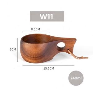 Tasse en bois de 8oz faite à la main Tasse à café en bois d'acacia Tasse à eau portable avec poignée et corde pour le camping et la décoration - Product Image 3