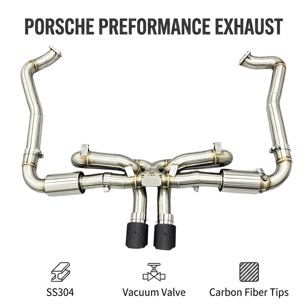 VantaFlow Racing Exhaust Pipes for Porsche 718 Boxster Cayman 2.0T 2.5T 2016-2024 Stainless Steel Muffler with Vacuum Valve Control