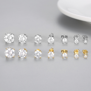 Orecchini in Argento 925 all'Ingrosso per Donne, Placcati in Oro 18K, Orecchini a Perno Retrò in Argento Sterling con Zircone Singolo, <span class=keywords><strong>Gioielli</strong></span> per Piercing - Product Image 4