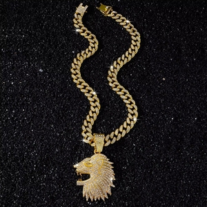 Herren Hip-Hop vergoldeter Strass-Diamant-Bling-Tier-Löwenkopf-Anhänger mit Prong-Kubanischer Halskette - Product Image 4