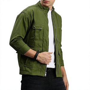 Chaqueta Bomber de Lona Verde Oliva para Hombre, Cuello Mao, Transpirable, Casual, Resistente al Viento, Corte Regular, Estilo Invernal - Product Image 2