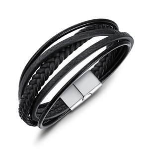 Multi-layer Strand <b>Bracelets</b> Magnetic Buckle Braided Design Punk Style Stainless Steel <b>Bracelet</b> - Product Image 6