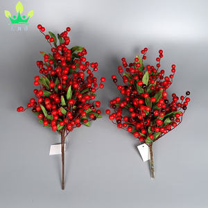 عيد الميلاد الاصطناعي التوت هولي الأحمر والأوراق الخضراء بوش بورجوندي هولي فروع التوت لشجرة عيد الميلاد المنزل - Product Image 5