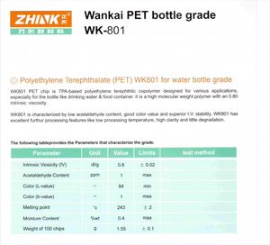 <b>PET</b> Resin 100% Virgin WANKAI Brand WK-801 WK-811 WK-821 WK-851 Food Grade 5VA Flame Retardant Bottle Grade Polyester Chips for - Product Image 3