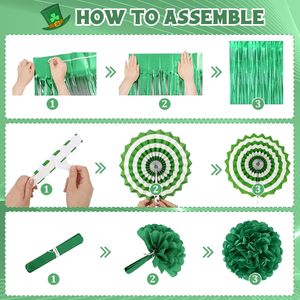 Palloncini a Cuore con Stampa Verde e Oro, Ghirlanda a Trifoglio, Striscioni Portafortuna, Tenda in Foil, Ventagli <span class=keywords><strong>di</strong></span> Carta, Pompon per Festa <span class=keywords><strong>di</strong></span> <span class=keywords><strong>San</strong></span> Patrizio - Product Image 4