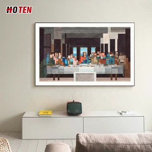 Grand cadre créatif en mosaïque abstraite peint à la main en toile à l'huile Version horizontale <span class=keywords><strong>Portrait</strong></span> du dernier dîner pour le salon - Product Image 2