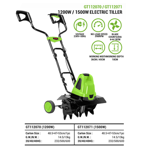 Cultivador de jardín eléctrico Vertak de 1200W, 360mm de ancho, 180mm de profundidad, 16 cuchillas con montaje rápido para parcelas de jardín y verduras pequeñas - Product Image 2