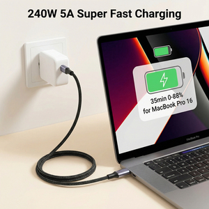 สายดาต้า <span class=keywords><strong>Type</strong></span> <span class=keywords><strong>C</strong></span> สายชาร์จเร็ว 240W 5A แบบ <span class=keywords><strong>USB</strong></span> <span class=keywords><strong>C</strong></span>  ผลิตตามสั่งจากโรงงาน ความยาว 1 ม. 2 ม. 3 ม. สายถักไนลอน สายชาร์จ USBC to USBC - Product Image 2