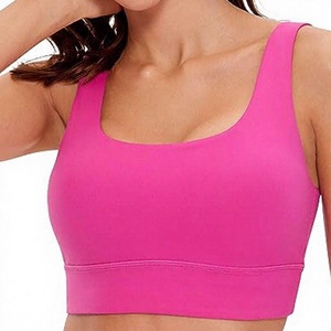 Women Solid Pink Scoop Neck Sports Bra Medium Support Yoga Breathable Eco Friendly <b>Top</b> Fitness Sports Bra - Product Image 2