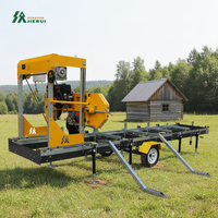 Scierie à ruban horizontale manuelle portable à prix d'usine avec remorque mobile, machine de découpe de bois, scierie à ruban avec chargement de grumes