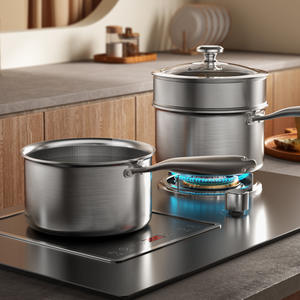 Petite casserole en acier inoxydable 304 non revêtue avec couvercle en verre, compatible <span class=keywords><strong>lave</strong></span>-<span class=keywords><strong>vaisselle</strong></span>, pour aliments complémentaires pour bébés, soupes et nouilles - Product Image 2