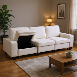Sofá Modular de 3 Plazas de Diseño Moderno de 100 Pulgadas, Asientos Profundos y Cómodos, Almacenamiento Oculto, para Sala de Estar, Apartamento u Oficina - Blanco D0100X3WXBT - Product Image 2
