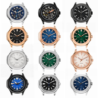 Montre mécanique automatique personnalisée avec boîtier en acier inoxydable, bracelet en cuir de vache, étanche 50 bars, mode masculine, grille noire, 20 mm, 42 mm