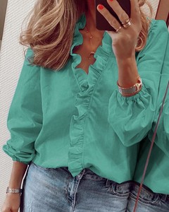 Vendita calda top da donna e camicette <span class=keywords><strong>eleganti</strong></span> T-Shirt bianca a manica lunga da donna tinta unita Chemise Femme Blusa Streetwear Feminina - Product Image 4