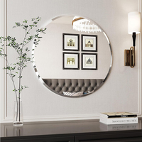 Vente en gros Miroir mural rond biseauté sans cadre pour salle de douche, maquillage, beauté, montage mural suspendu, chambre à coucher