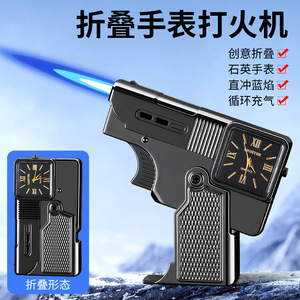 Encendedor Portátil Plegable con Reloj, Resistente al Viento, Llama Directa, Multifuncional, Regalo de Viaje, Negro, Dorado, Plateado - Product Image 5