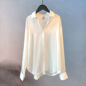 レディース サテンシャツ ヴィンテージ ブラウス シースルー 長袖 トップス オーバーシャツ 大きいサイズ - Product Image 5
