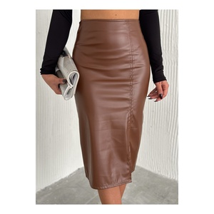 Jupe crayon en similicuir pour femme, taille élastique, fente haute 62 cm - Product Image 3
