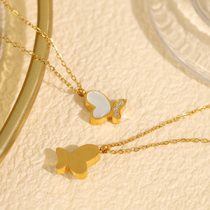Collier pendentif papillon en nacre blanche naturelle, chaîne en or avec incrustation de zircon, bijoux cadeau pour femmes - Product Image 2