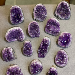 Mini Amethyst <b>Cluster</b> Geode Mineral Specimen Handmade Sandblasted Feng Shui Home Decoration - Product Image 2
