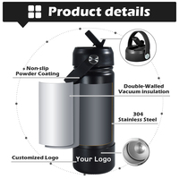 Bouteille d'eau isotherme en acier inoxydable 18 oz OEM ODM avec logo personnalisé, gobelet de voyage sous vide avec poignée de transport et bouchon rabattable