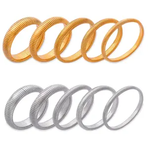 High-End PVD Gold Plated Waterproof Tarnish-Free Elastic Snake Chain Stainless Steel Bangle Bracelet Trendy Party Gift