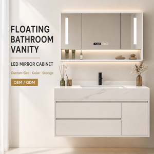 Modern Style Solid <strong>Wood</strong> <strong>Bathroom</strong> Wall <strong>Cabinet</strong> with Integrated Rock Board Washbasin Combination for Hotels - Product Image 1