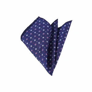 Navy Blue, <b>White</b>, Blue Patterned Jacquard Woven Neckerchief - Product Image 2