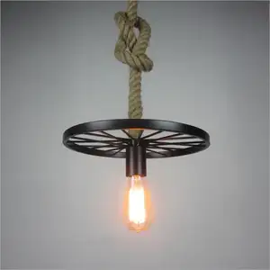 Hot Selling Vintage Hemp Rope Pendant Light Wheel Design Indoor Hanging Lamp