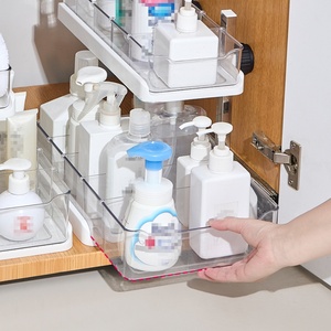2 Tier Transparent <b>Plastic</b> Kitchen Storage Rack Bathroom Holder Under Sink Organizer Shelf <b>Sliding</b> Drawer - Product Image 2