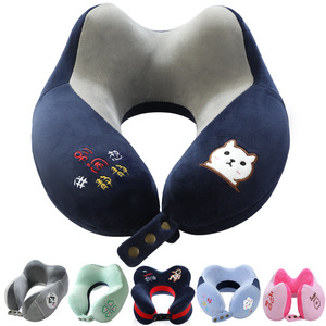 Almohada de Viaje en Forma de U con Espuma Viscoelástica, Diseño de Animal Bordado, Material de Terciopelo, para Estudiantes y Adultos, Uso en Oficina y Auto - Product Image 4
